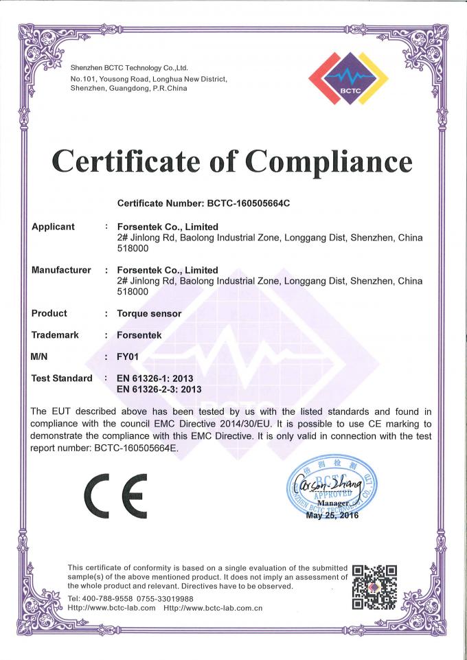 certificado del transductor del esfuerzo de torsión