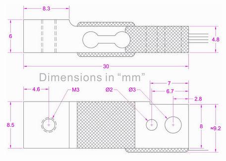 transductor miniatura 2kg de la célula de carga